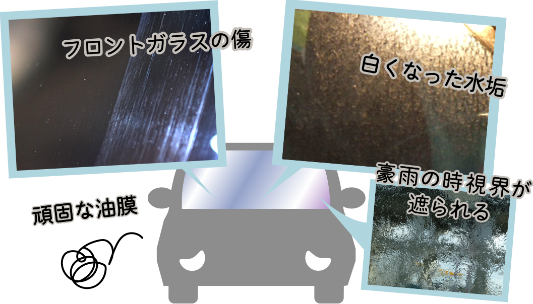 放置してしまいがちなフロントガラスの様々な悩み...磨きの技術で　解決できます。